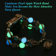 Cargue la imagen en el visor de la galería, Women&#39;s Night Luminous Pearl watchband bracelet for Apple Watch www.technoviena.com
