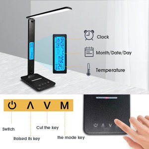 Wireless Charging LED Desk Lamp With Calendar Temperature Alarm Clock www.technoviena.com