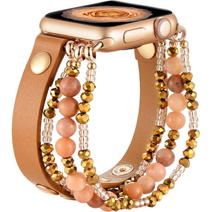 Beaded Leather Bracelet Band For Apple Watch www.technoviena.com