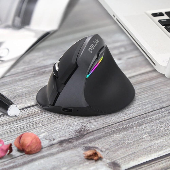 Delux M618 Mini Ergonomic Mouse Gaming Wireless Rechargeable Vertical Mouse www.technoviena.com