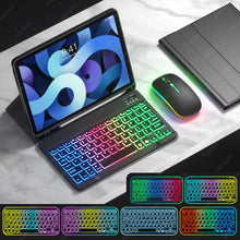 Load image into Gallery viewer, Rainbow English Spanish Keyboard With Pencil Holder and Mouse For iPad www.technoviena.com
