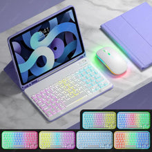 Load image into Gallery viewer, Rainbow English Spanish Keyboard With Pencil Holder and Mouse For iPad www.technoviena.com
