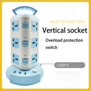 Vertical 3 Layers Universal Socket and USB Tower Surge Protector www.technoviena.com