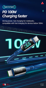 USB C To Type C 100W Cable Fast Charging LED Digital Display www.technoviena.com