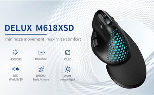 Delux Seeker M618XSD Ergonomic Rechargeable Vertical Mouse OLED Screen USB Wireless+BT 5.0 www.technoviena.com